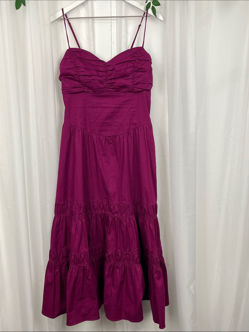 Misa Slip Strap Midi Sundress L Purple Ruched Bust Line Smocking Pockets EUC